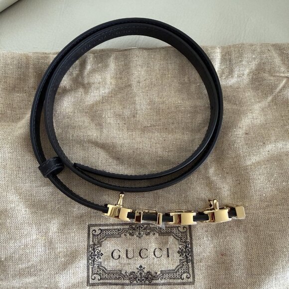 NEW Gucci Buckle Thin Leather Belt Women\'s Black 70 cm 100% Authentic main image 5